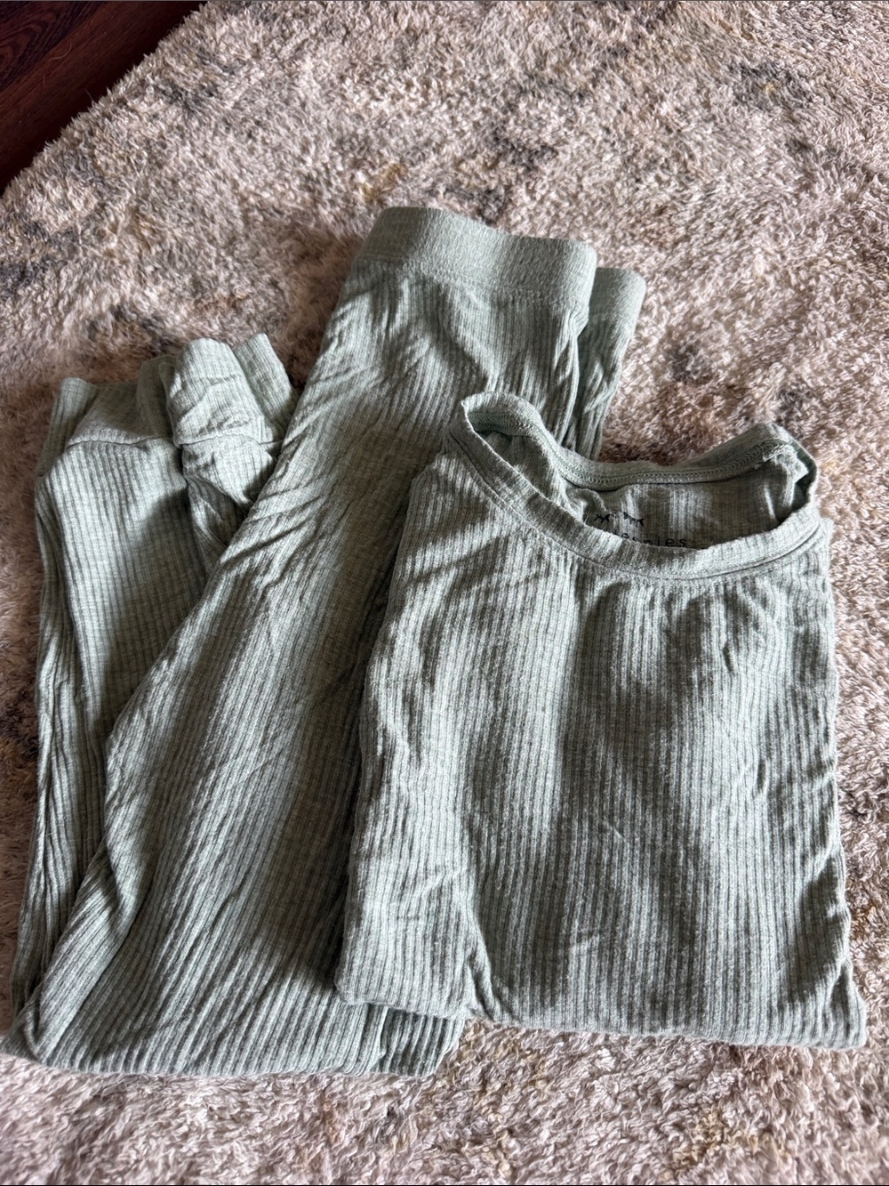 Kids Ribbed Little Sleepies Set - Sage Green